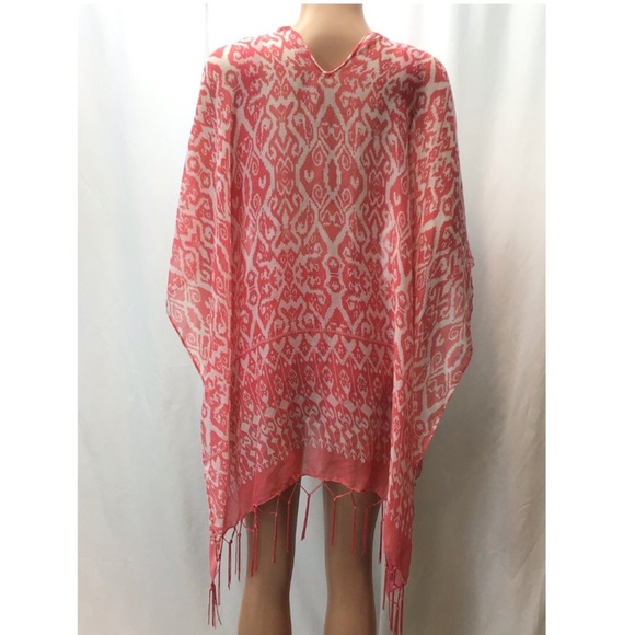 NWOT Maurices Boho Coral Orange/red Fringe Tassel Trim Swimsuit Coverup One Size - Picture 6 of 7